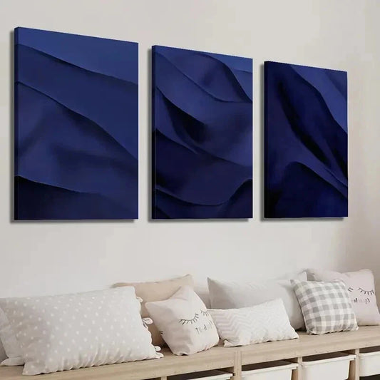 3pcs Modern Minimalist Abstract Navy Blue Decor Wall Art Set Canvas Framed 40x60cm - High Quality Print 100% Australian Made Wall Canvas Ready to Hang