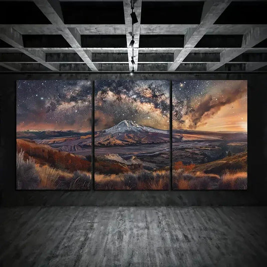 3pcs Milky Way Mountain Brown Metal Print Ready to Hang Art