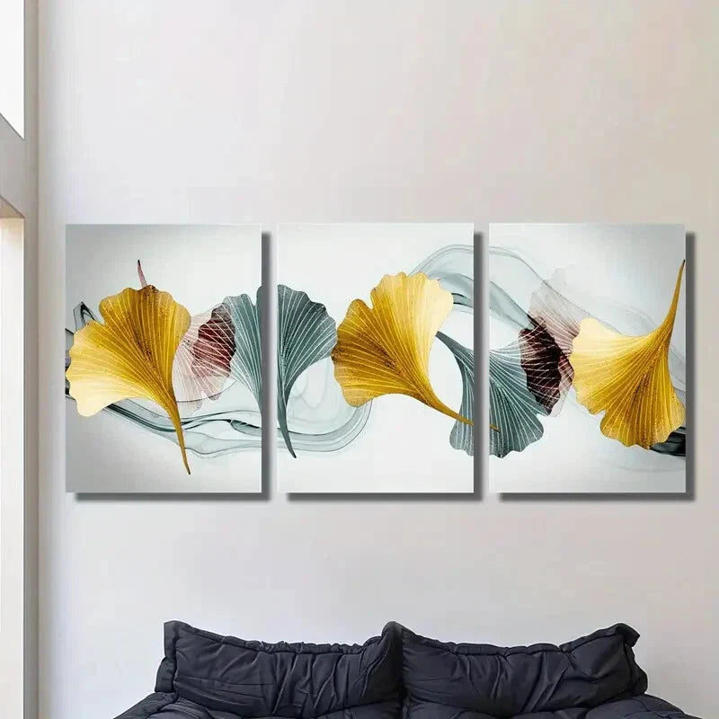 3pcs Ginkgo leaves, light luxury style Metal Print Ready to Hang Art