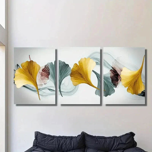3pcs Ginkgo leaves, light luxury style Metal Print Ready to Hang Art