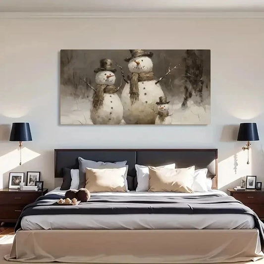 Snowman Snow Scene Aesthetic Wall Art Canvas Office Home Room Framed 120x60cm