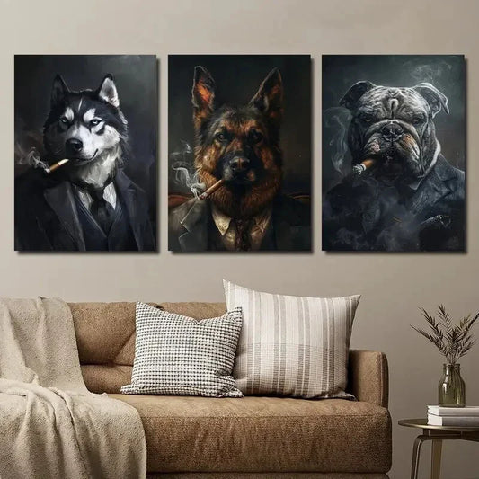 3pcs Siberian Husky German Shepherd Bulldog Metal Print Ready to Hang Art