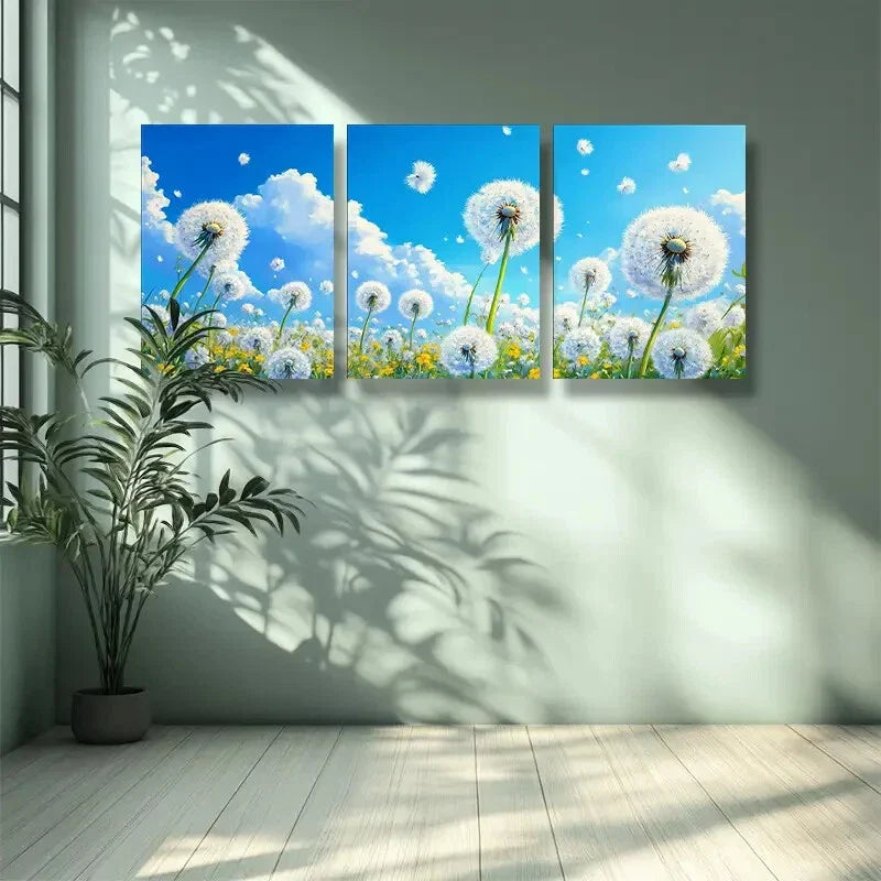 3pcs White dandelion Painting Wall Art Set Canvas Framed 40x60cm - High Quality Print 100% Australian Made Wall Canvas Ready to Hang