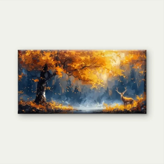Deer In The Woods Nature Wall Art Canvas Office Home Room Framed 80x45cm