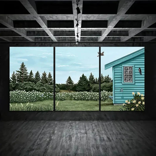 3pcs Rustic Landscape and House Metal Print Ready to Hang Art