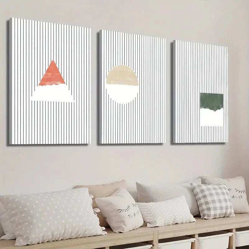 3pcs Triangle Circle And Square Creative Wall Art Set Canvas Framed 40x60cm - High Quality Print 100% Australian Made Wall Canvas Ready to Hang