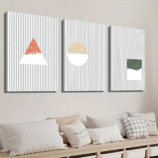 3pcs Triangle Circle And Square Creative Wall Art Set Canvas Framed 40x60cm - High Quality Print 100% Australian Made Wall Canvas Ready to Hang