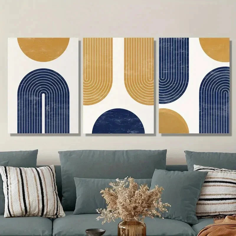 3pcs Abstract Geometric Shapes & Lines Metal Print Ready to Hang Art