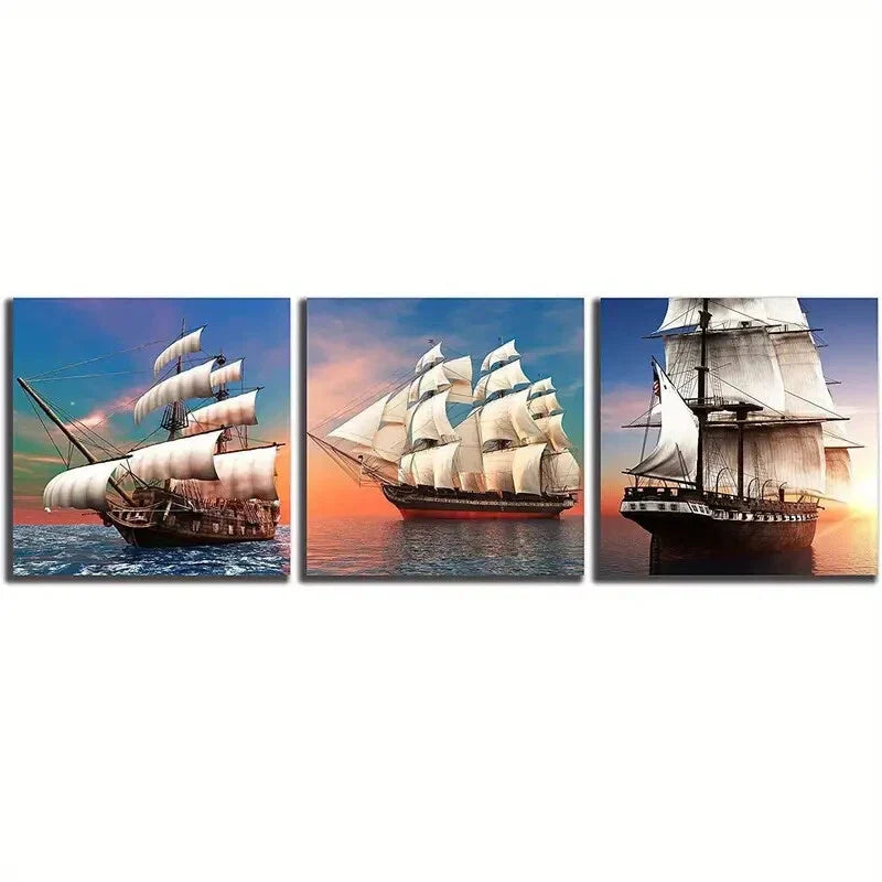 3pcs Nautical Pirate Ship Giclee Metal Print Ready to Hang Art