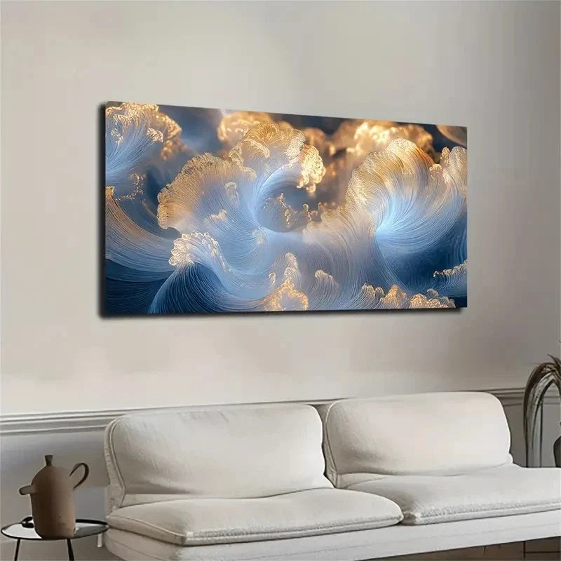 Flowing Line Forms Like Waves Wall Art canvas office home room framed 120x60cm