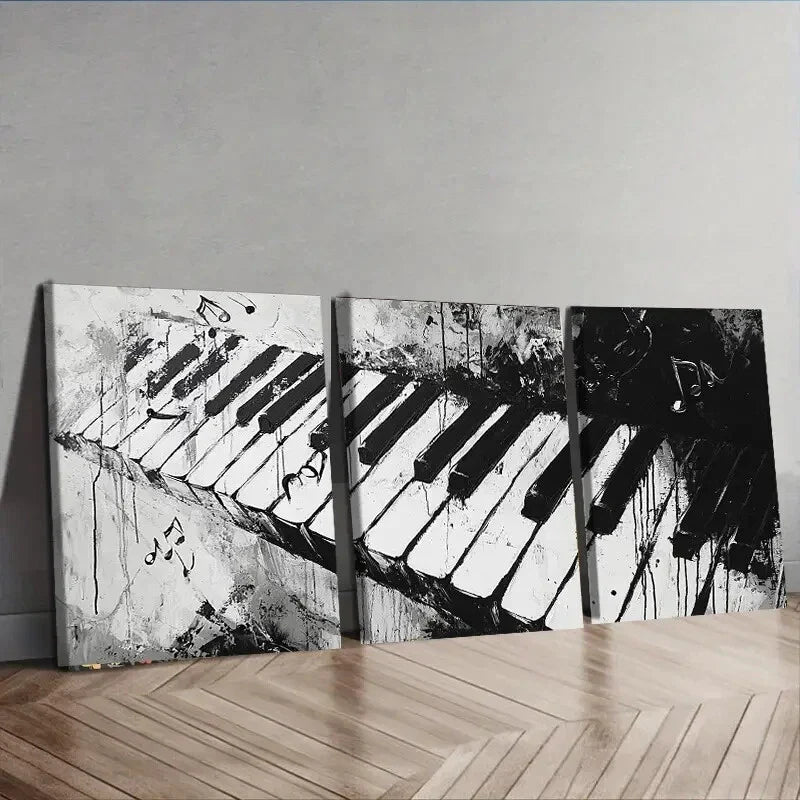 3pcs Black and White Piano Keyboard Perfect Wall Art Set Canvas Framed 40x60cm - High Quality Print 100% Australian Made Wall Canvas Ready to Hang