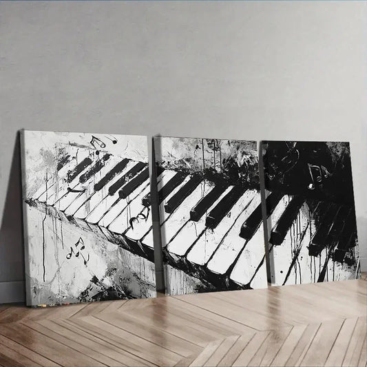 3pcs Black and White Piano Keyboard Perfect Wall Art Set Canvas Framed 40x60cm - High Quality Print 100% Australian Made Wall Canvas Ready to Hang