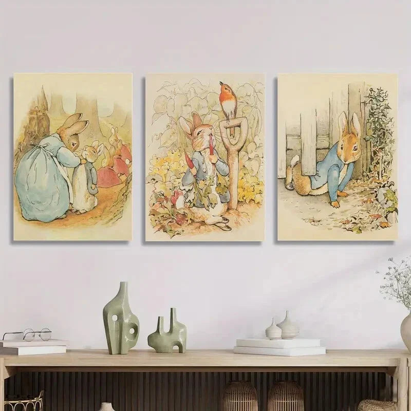 3pcs Beatrix Potter Peter Rabbit Metal Print Ready to Hang Art