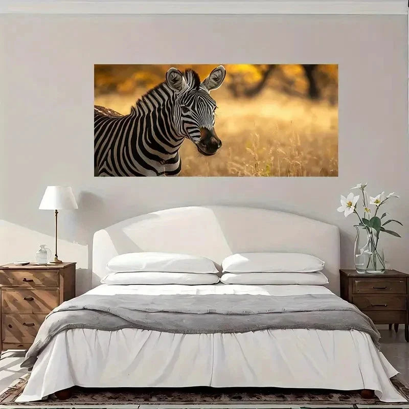 Zebras In Golden Field Wall Art Canvas Office Home Room Framed 120x60cm
