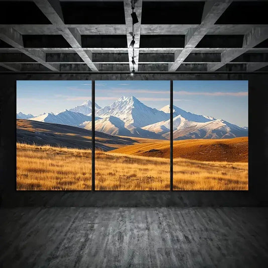 3pcs Snow Mountain Brown Blue Sky Metal Print Ready to Hang Art