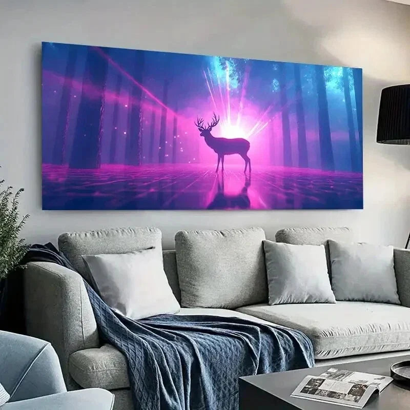 Enchanted Pink Forest Stag wall canvas office home room framed 120x60cm