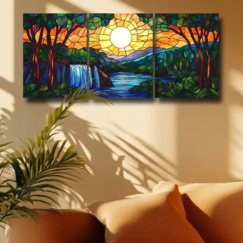 3pcs Setting sun Design Metal Print Ready to Hang Art