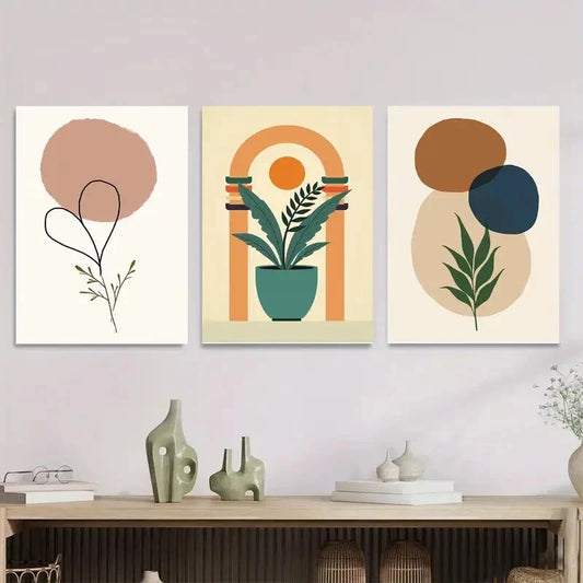 3pcs Boho Style Modern Abstract Metal Print Ready to Hang Art
