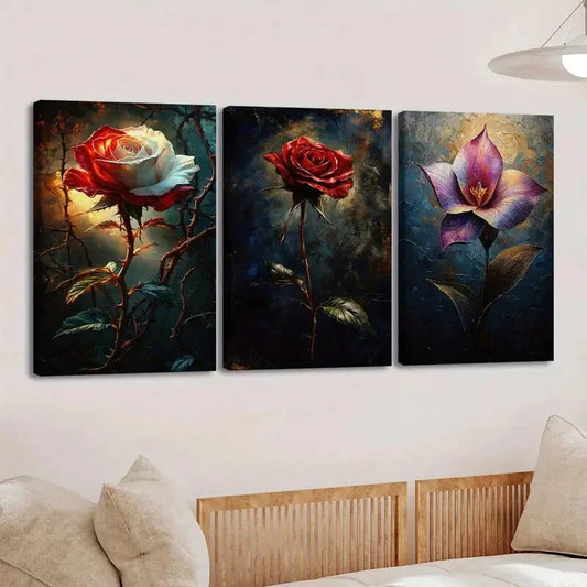 3pcs Charming Floral White & Red Rose Rose Lily Wall Art Set Canvas Framed 40x60cm - High Quality Print 100% Australian Made Wall Canvas Ready to Hang