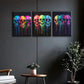 3pcs Set of Colorful Skeleton Dark Fear Perfect Wall Art Set Canvas Framed 40x60cm - High Quality Print 100% Australian Made Wall Canvas Ready to Hang