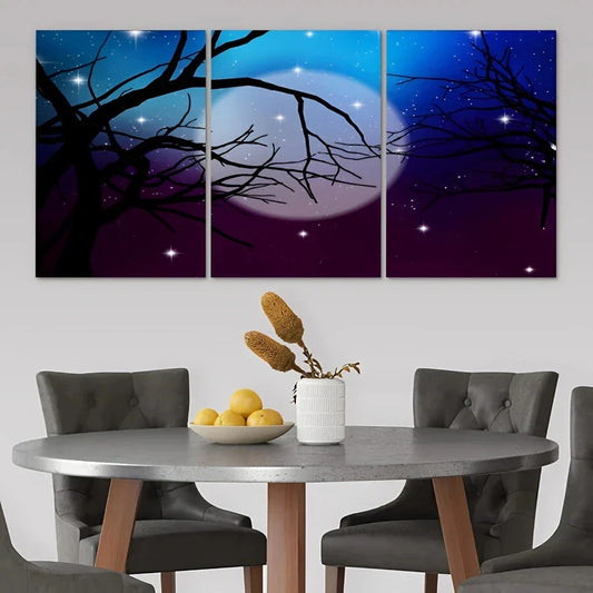 3pcs Halloween Themed Spooky Tree and Moon Design Metal Print Ready to Hang Art
