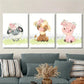 3pcs Watercolor cute calf, lamb and pig,, Metal Print Ready to Hang Art