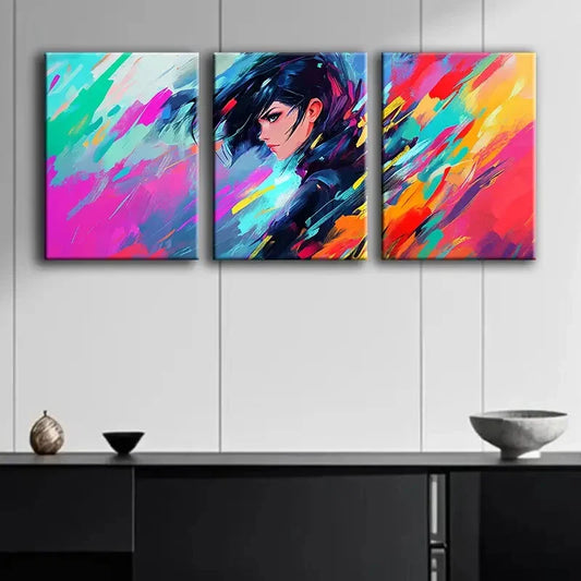 3pcs Animated Girl Beauty Cool Light Perfect Wall Art Set Canvas Framed 40x60cm - High Quality Print 100% Australian Made Wall Canvas Ready to Hang