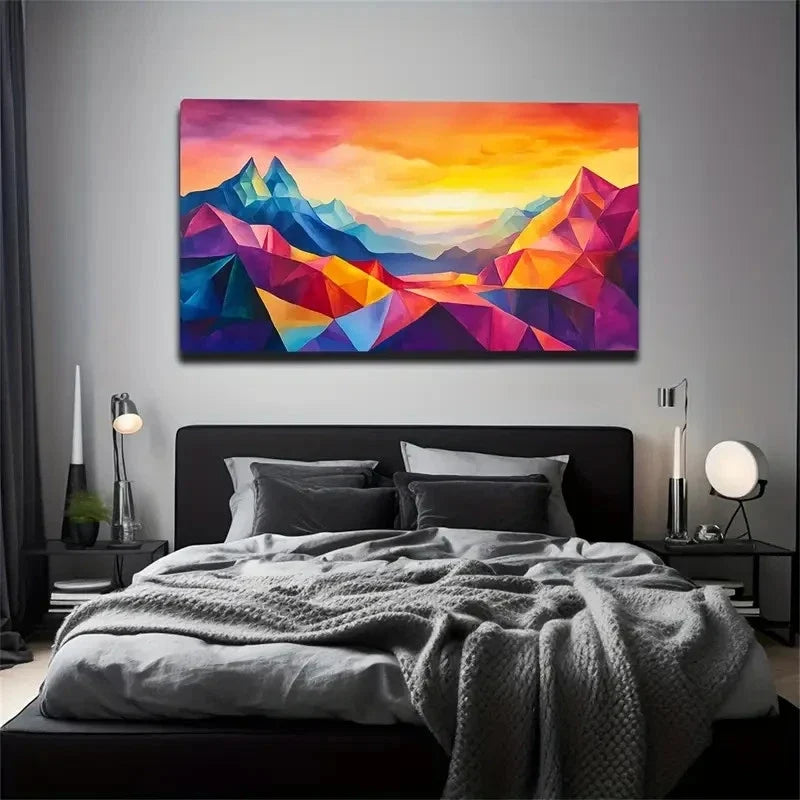 Vibrant Abstract Mountain Décor Wall Art Canvas Office Home Room Framed 120x60cm