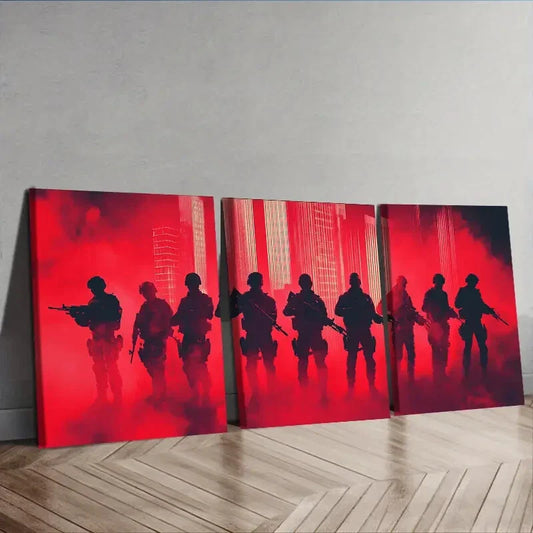 3pcs  Soldiers in Formation Silhouette Wall Art Set Canvas Framed 40x60cm - High Quality Print 100% Australian Made Wall Canvas Ready to Hang