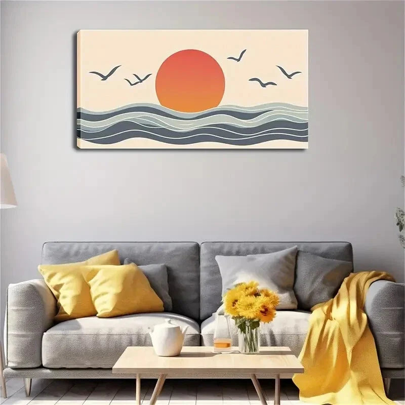 Sun Slowly Rises Around Seagull Wall Art Canvas Office Home Room Framed 120x60cm
