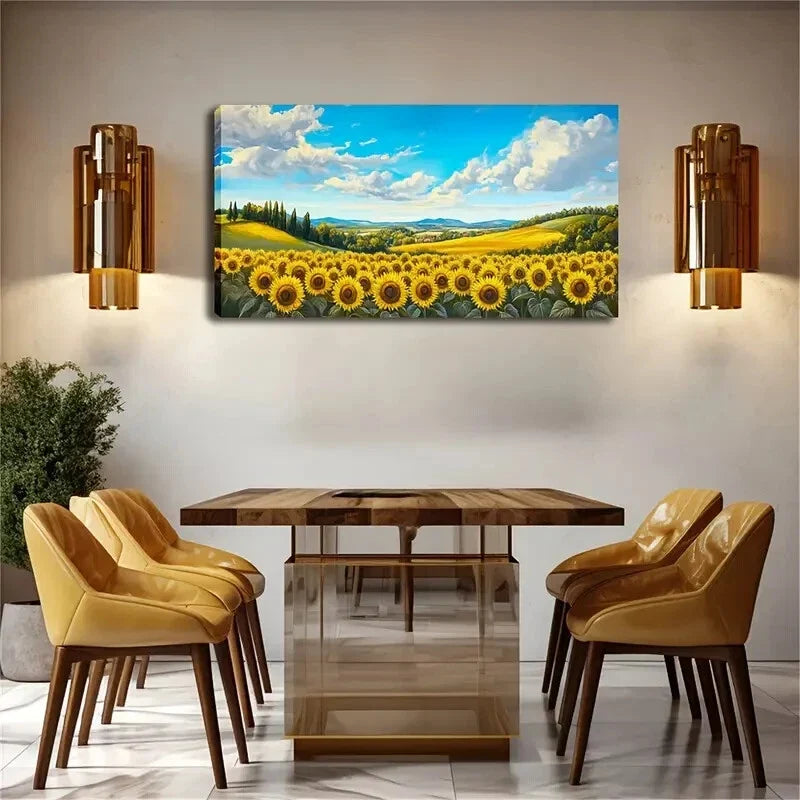 Sunflower Field Rolling Hcills Wall Art Canvas Office Home Room Framed 120x60cm