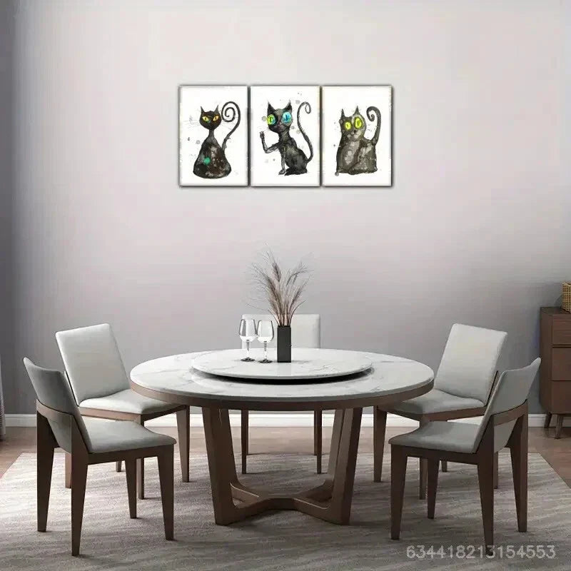 3pcs Poster Evil Cat Cute Animal Contemporary Metal Print Ready to Hang Art