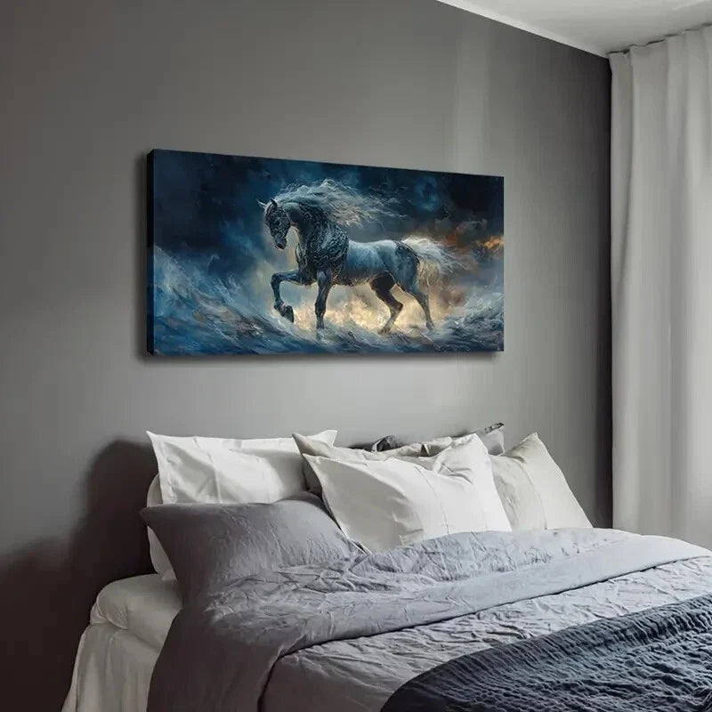 Realistic Horse Majestic White Wall Art Canvas Office Home Room Framed 120x60cm