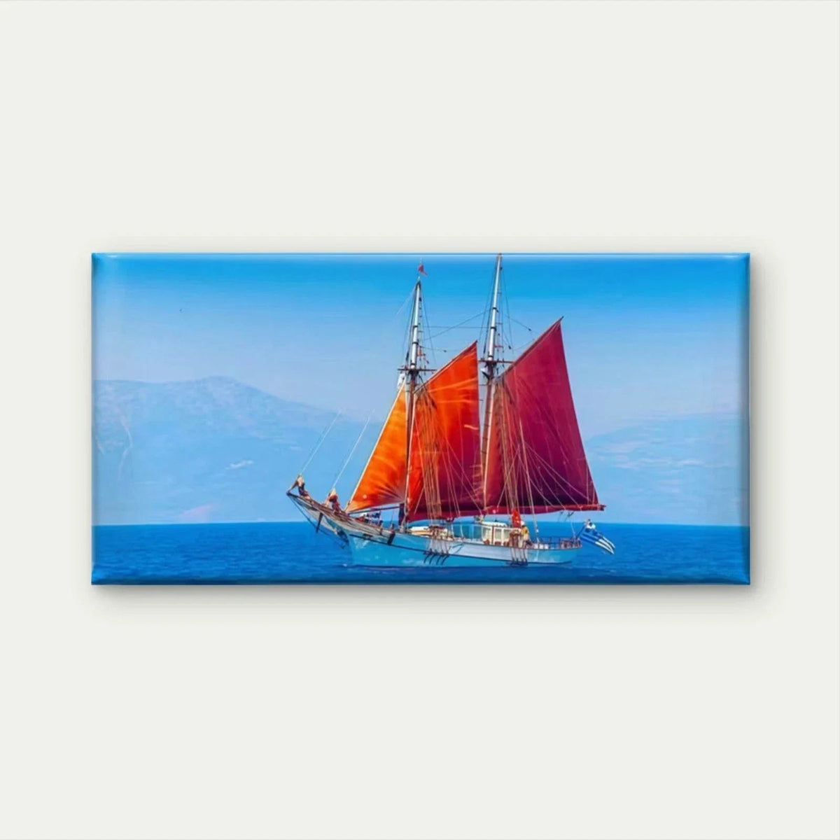 Red Sailboat On Blue Ocean Wall Art Canvas Office Home Room Framed 80x45cm