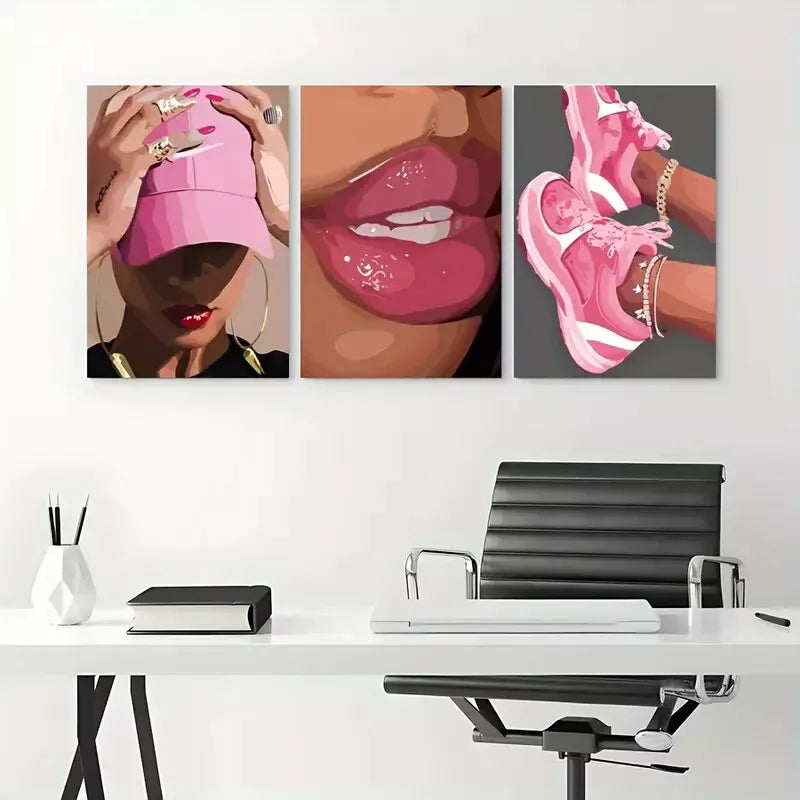 3pcs Fashion Girl Abstract Canvas Framed 40x60cm - High Quality Print 100% Australian Made Wall Canvas Ready to Hang
