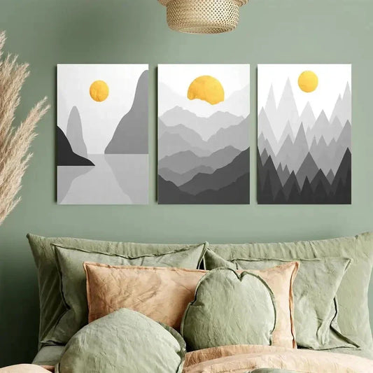 3pcs Geometric Art of Mountains Scenery Metal Print Ready to Hang Art