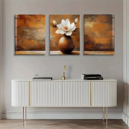 3pcs Magnolia Flower Vase Elegant White Perfect Wall Art Set Canvas Framed 40x60cm - High Quality Print 100% Australian Made Wall Canvas Ready to Hang