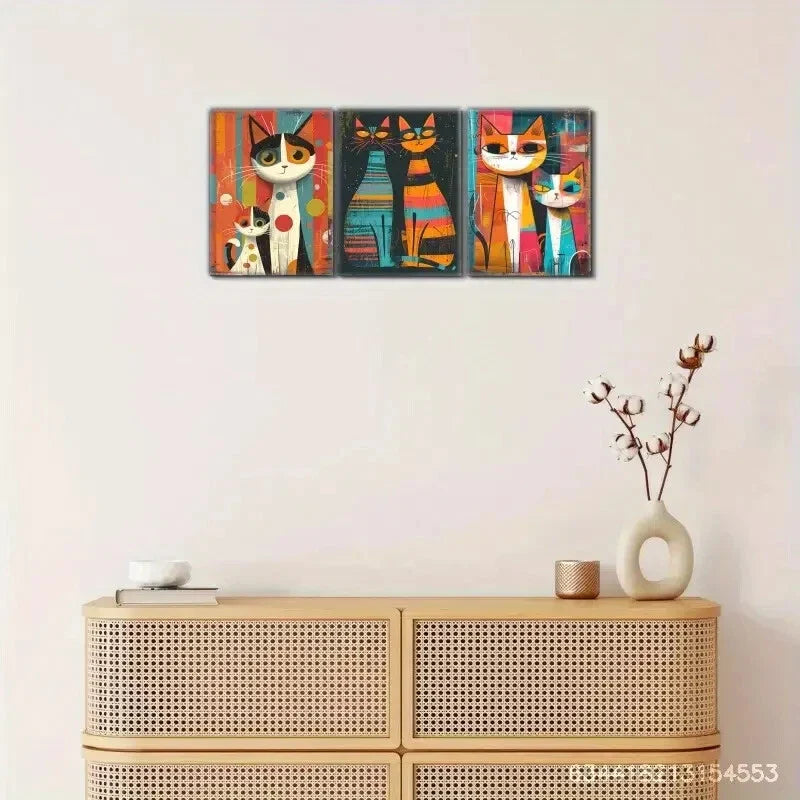 3pcs Sunflowers and Cats Decoration Poster Metal Print Ready to Hang Art