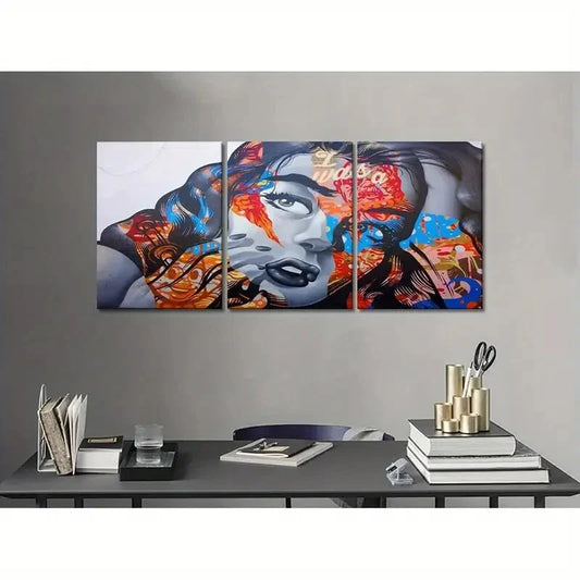 3pcs  Featuring a Vibrant Portrait of a Woman Metal Print Ready to Hang Art
