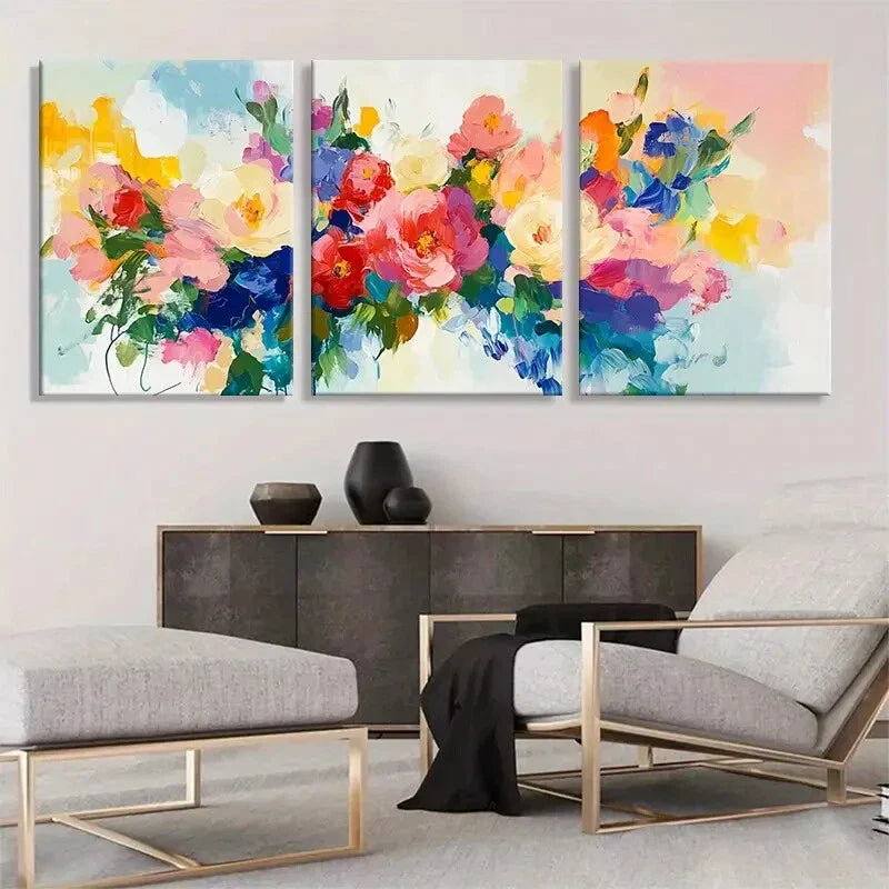 3pcs Watercolor Style Blooming Flowers Artistic Metal Print Ready to Hang Art