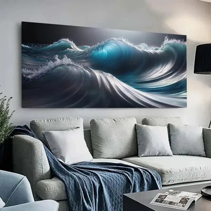 Modern Waves Dynamic Ocean wall canvas office home room framed 120x60cm