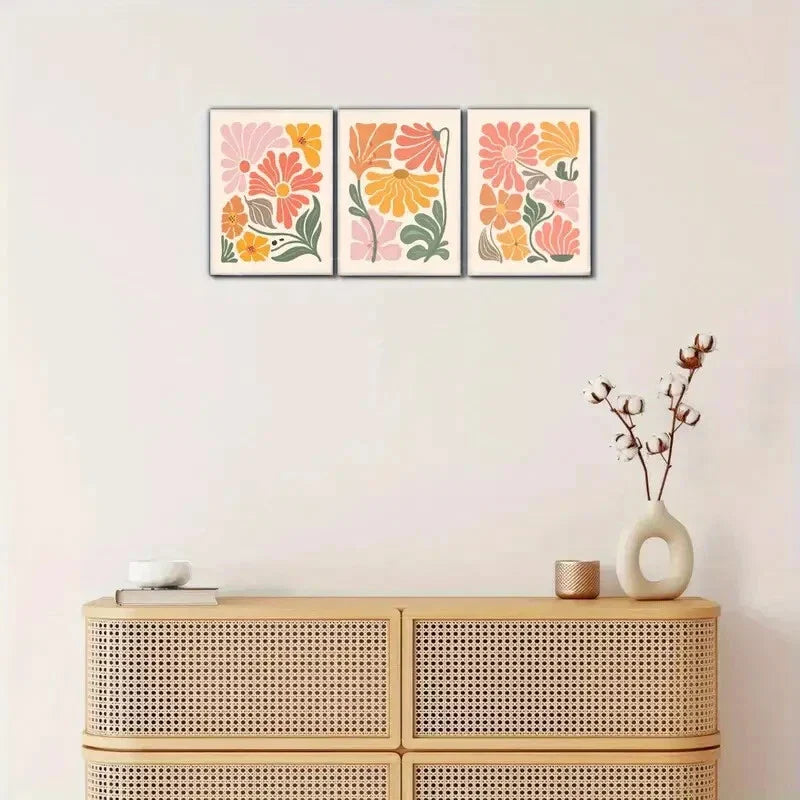 3pcs Choice Flower Pattern Decoration Poster Metal Print Ready to Hang Art