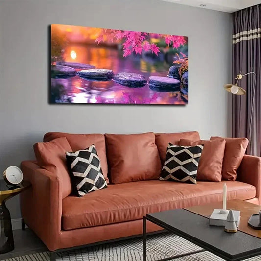 Vibrant Autumn Garden Scene Wall Art canvas office home room framed 120x60cm