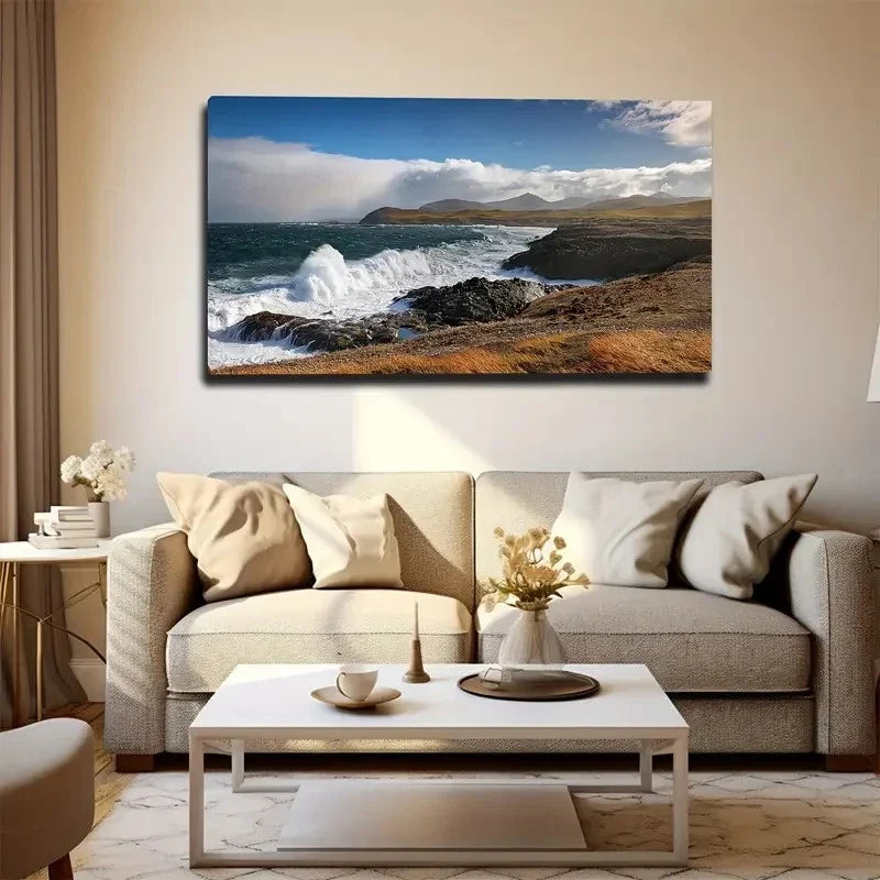 Waves Breaking Wall Art Canvas Office Home Room Framed 80x45cm