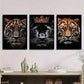 3pcs Majestic Lion & Tiger Ornate Crown Metal Print Ready to Hang Art