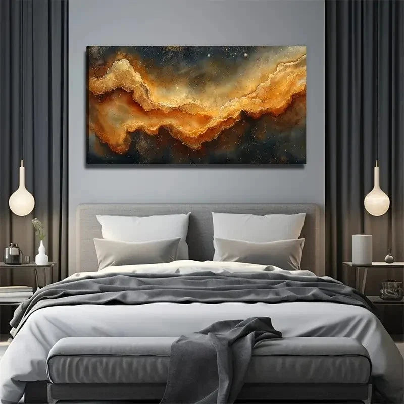 Golden Abstract Suitable Wall Art Canvas Office Home Room Framed 120x60cm