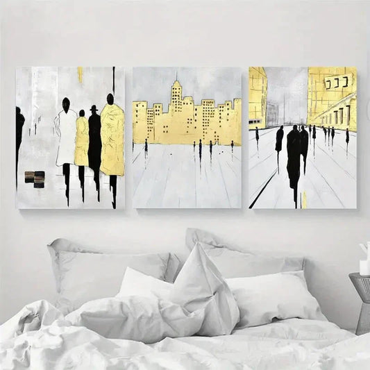 3pcs Abstract Street People Design Metal Print Ready to Hang Art