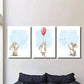 3pcs Bunny Blowing Bubbles, Bunny Playing Metal Print Ready to Hang Art