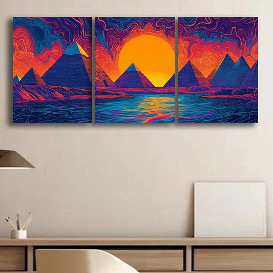 3pcs Colourful Pyramid Sunset Metal Print Ready to Hang Art