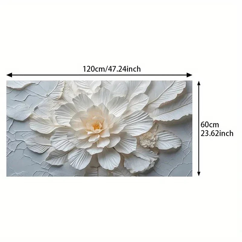 White Textured Flowers wall canvas office home room framed 120x60cm